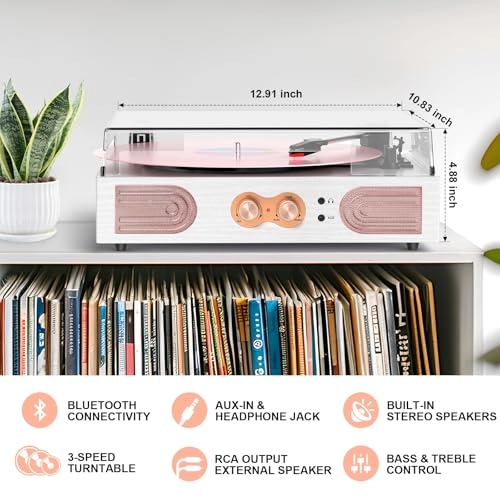 Vintage Record Player - 3-Speed Belt-Drive Bluetooth