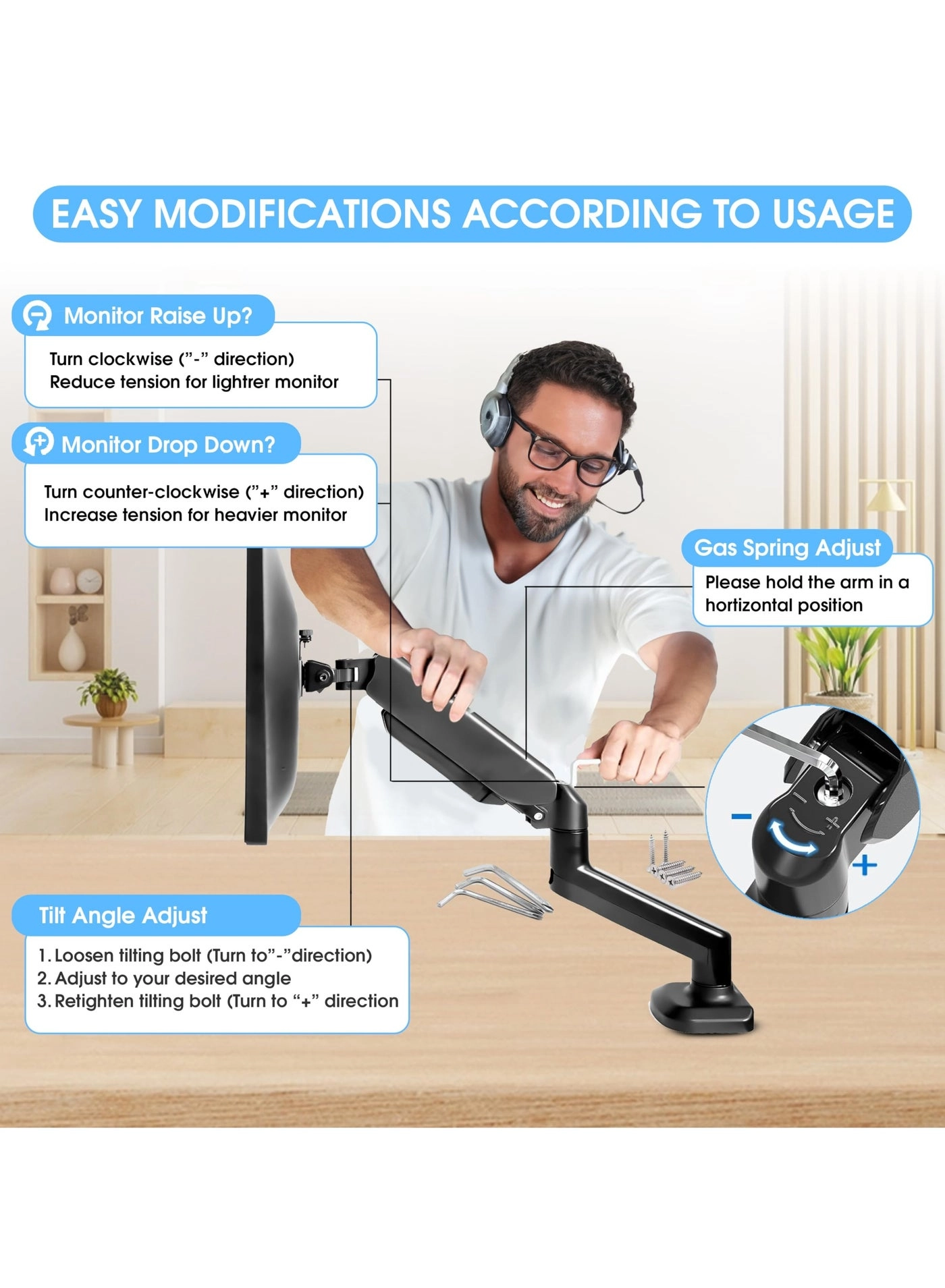Monitor Mount Arm - Single 20 to 32 inches 75x75mm and 100x100mm