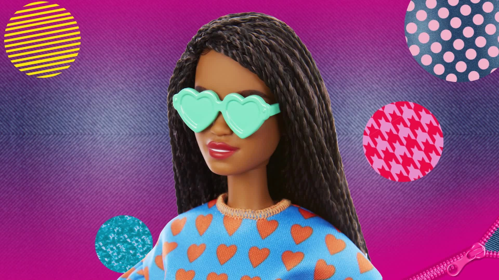 Barbie Fashionistas - Heart Print Matching Top & Short Twisted Hairstyle Ages 3+