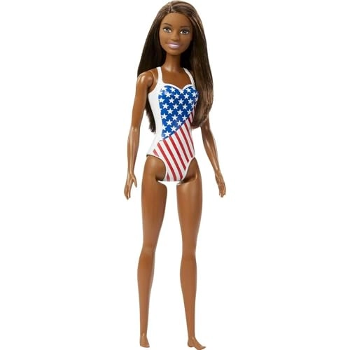 Barbie Flag Beach - Stars and Stripes Swimsuit Brunette Ages 3+