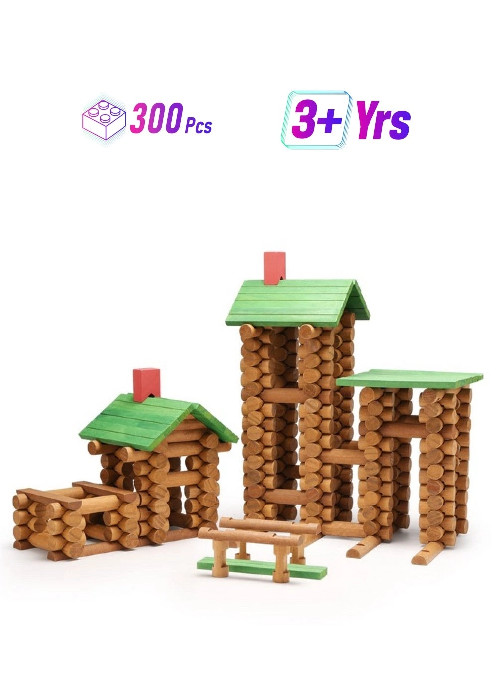 SainSmart Jr. Wooden Log Cabin Set (20-353) - 300 PCS 3+ Kids