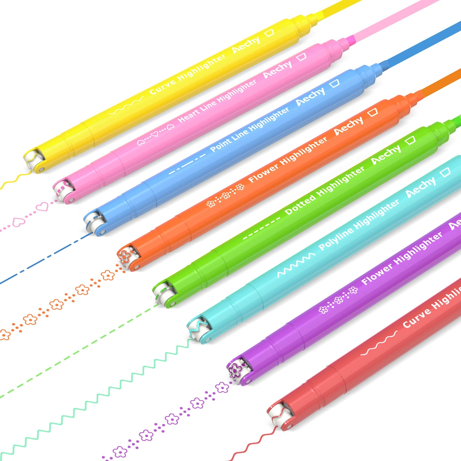 AECHY Colored Curve Highlighter Pens - 8 Colors Fine tip