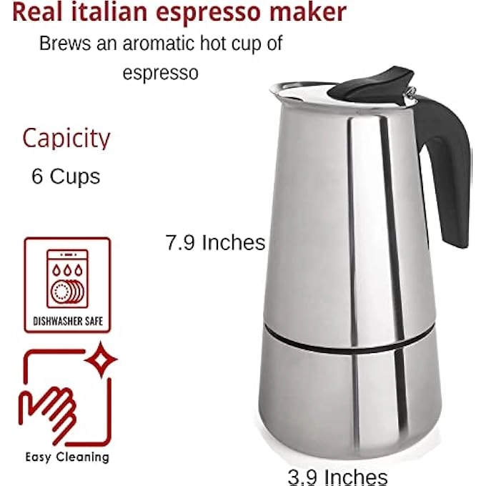 Moka Coffee Pot - 6 Cup Stainless Steel 300Ml10Oz