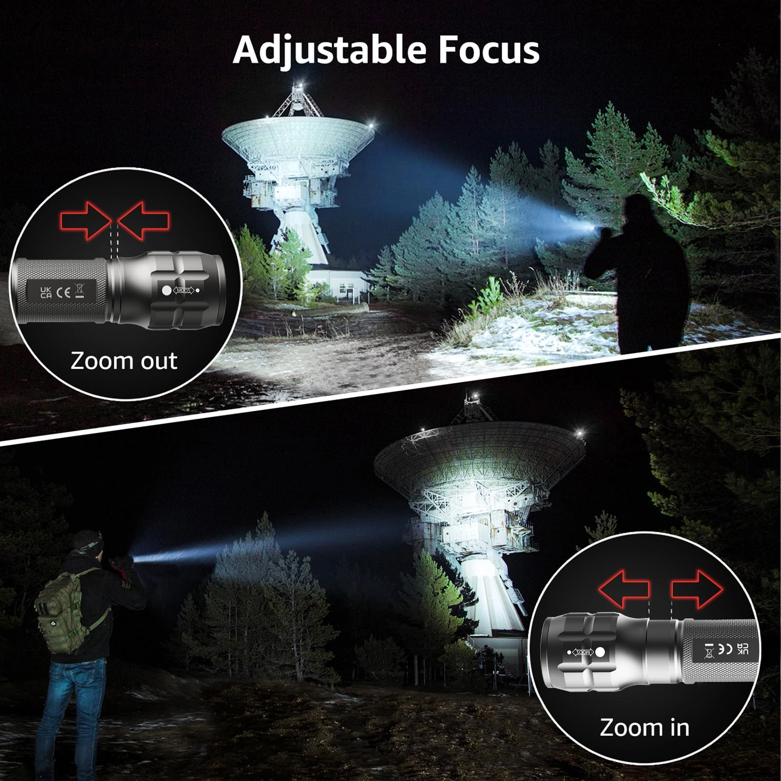 LED Flashlight - 140lm Waterproof Adjustable Focus 2 Pack