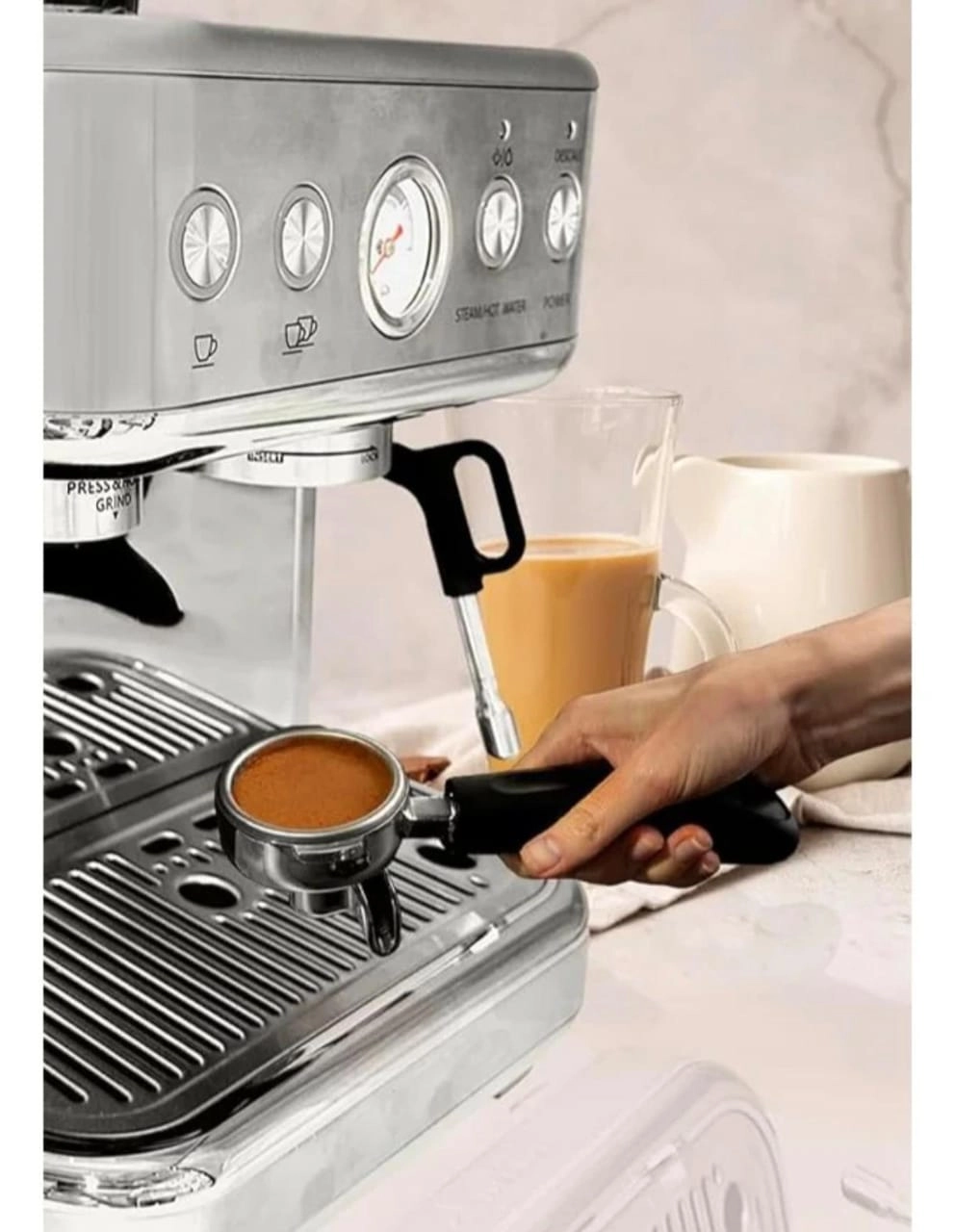 Commercial Premium - Built-In Grinder 15-Bar Digital Display Milk Frother