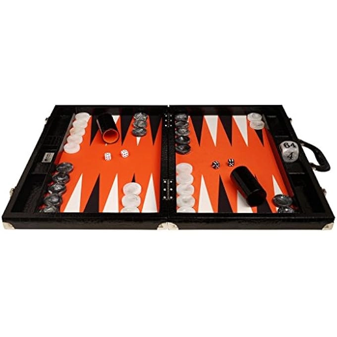 BACKGAMMON TOURNAMENT SET - BLACK CROCO ORANGE PLAYING SURFACE GEN III