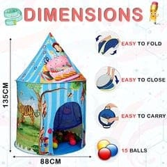 Jungle Theme Play Tent - 140cm x 135cm x 70cm Blue with Jungle Theme