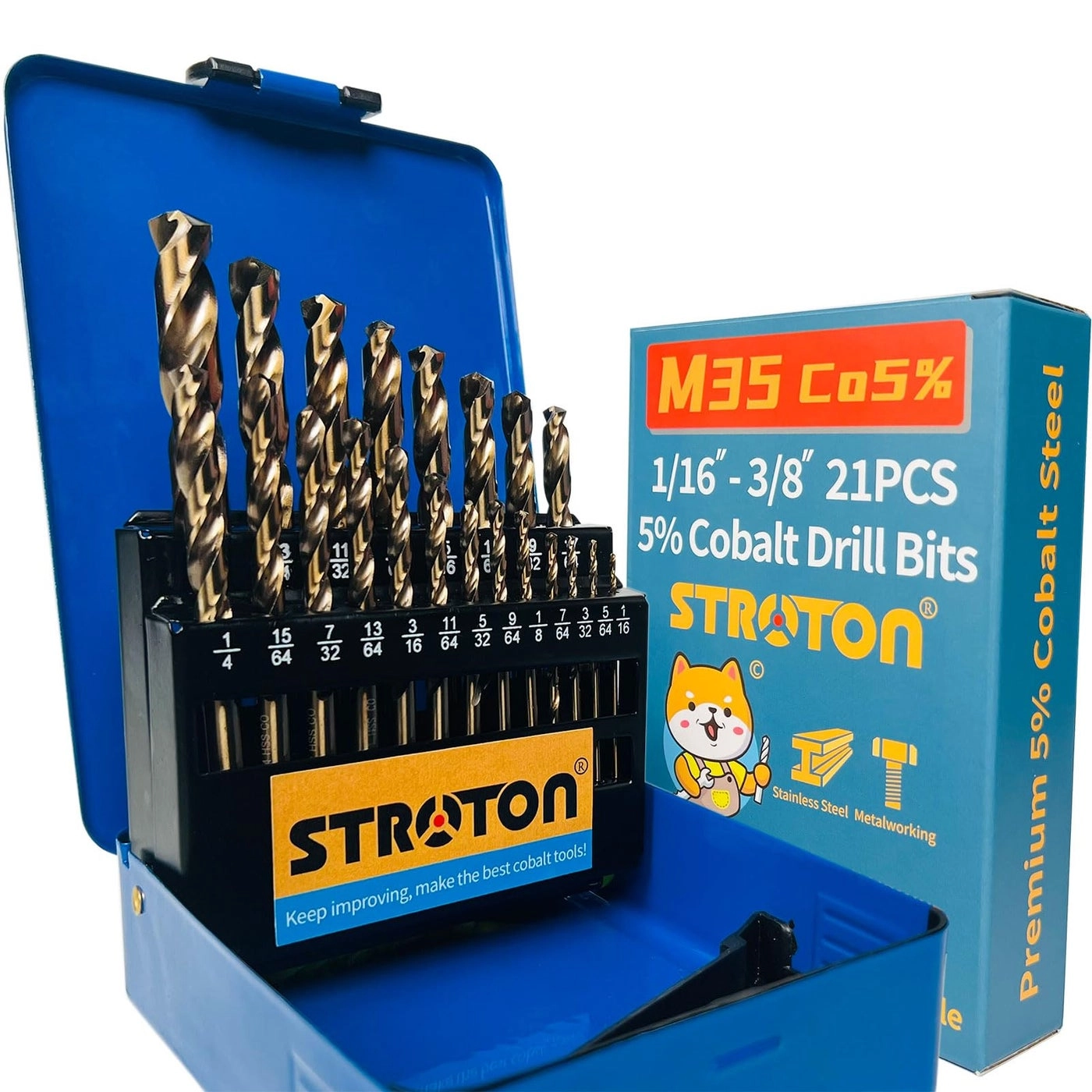 5% Cobalt Drill Bit Set - 5% Cobalt 21PCS 1/16-3/8 Inch