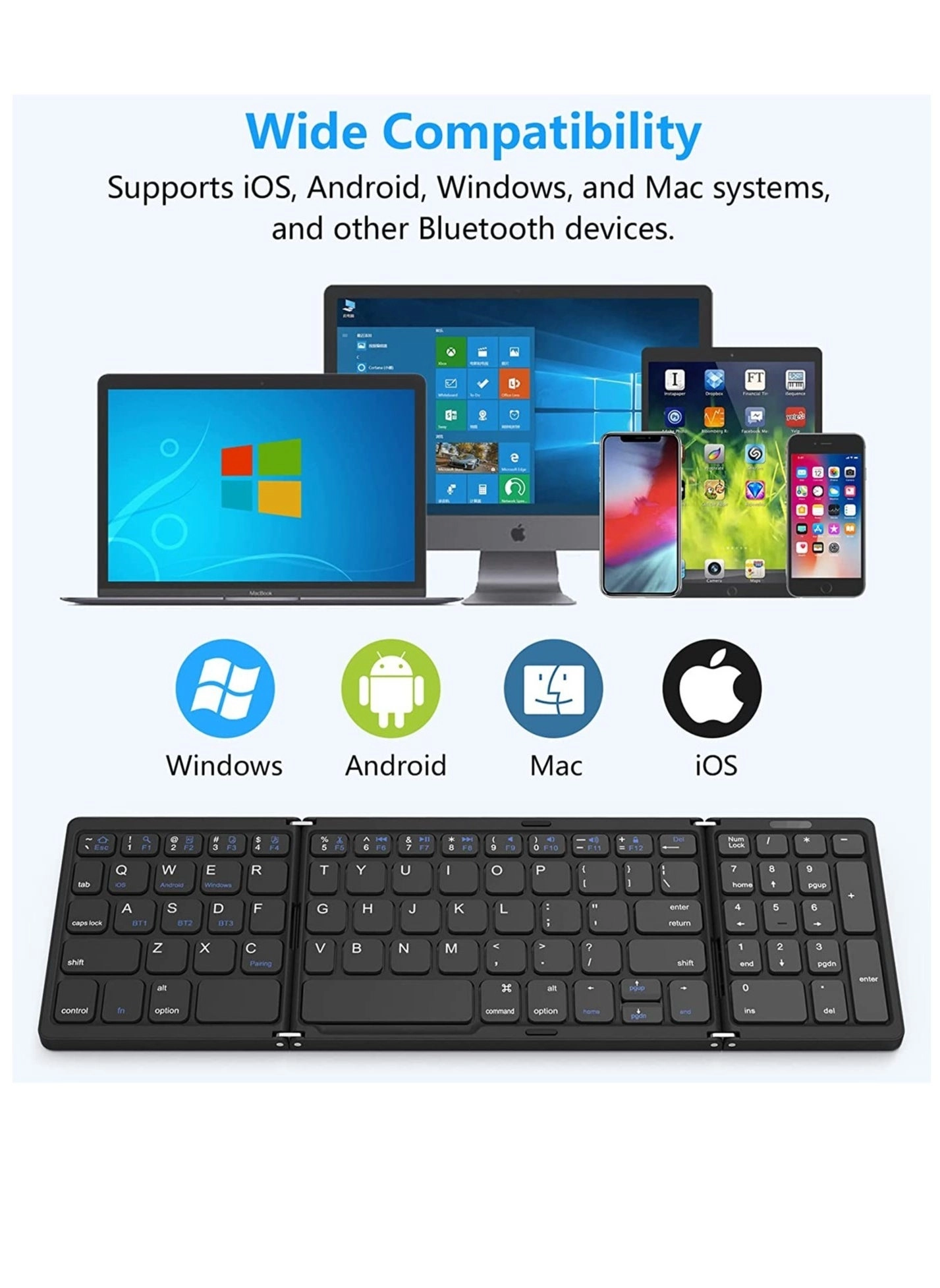 Foldable Bluetooth Keyboard - Numeric Keypad USB-C Rechargeable Bluetooth 5.1