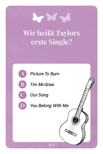 The Unofficial Quiz for Taylor Swift Fans - 128 Questions 64 Cards (German)