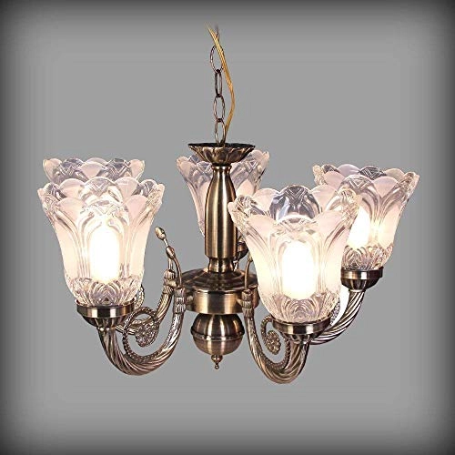 Antique Brass Chandelier - 5-lamp E27 Brass Glass