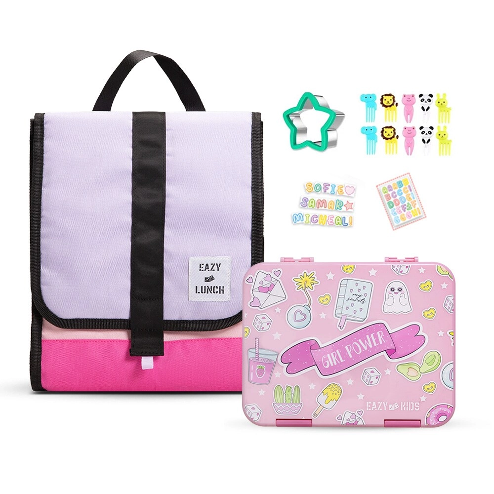 Bento Box - 5 & 4 Convertible Compartment + Insulated Lunch Bag - Insulated + Sandwich Cutter + Fruit Picks - 10 Animal Shaped