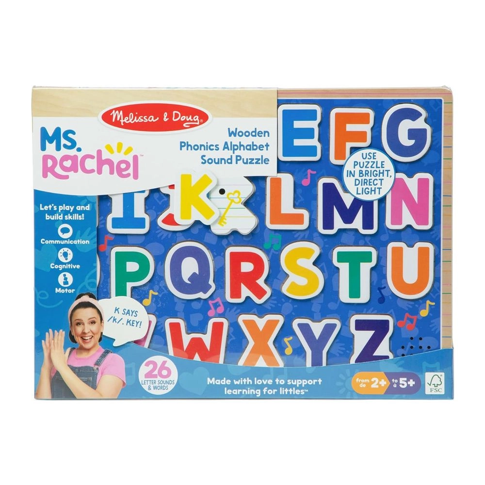 Melissa & Doug Ms. Rachel Wooden Phonics Alphabet Sound Puzzle - Suitable for 2 years & above 26 pieces
