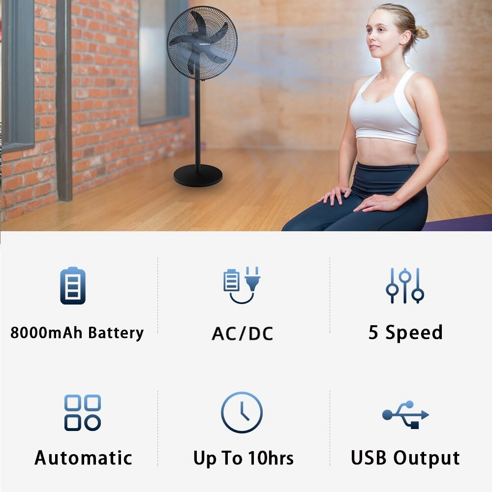 Rechargeable Oscillating Fan - Table Wall Floor Ceiling 16 Inch