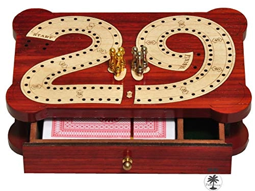 2 Track Cribbage Board - Wooden Inlaid Blood Wood Maple