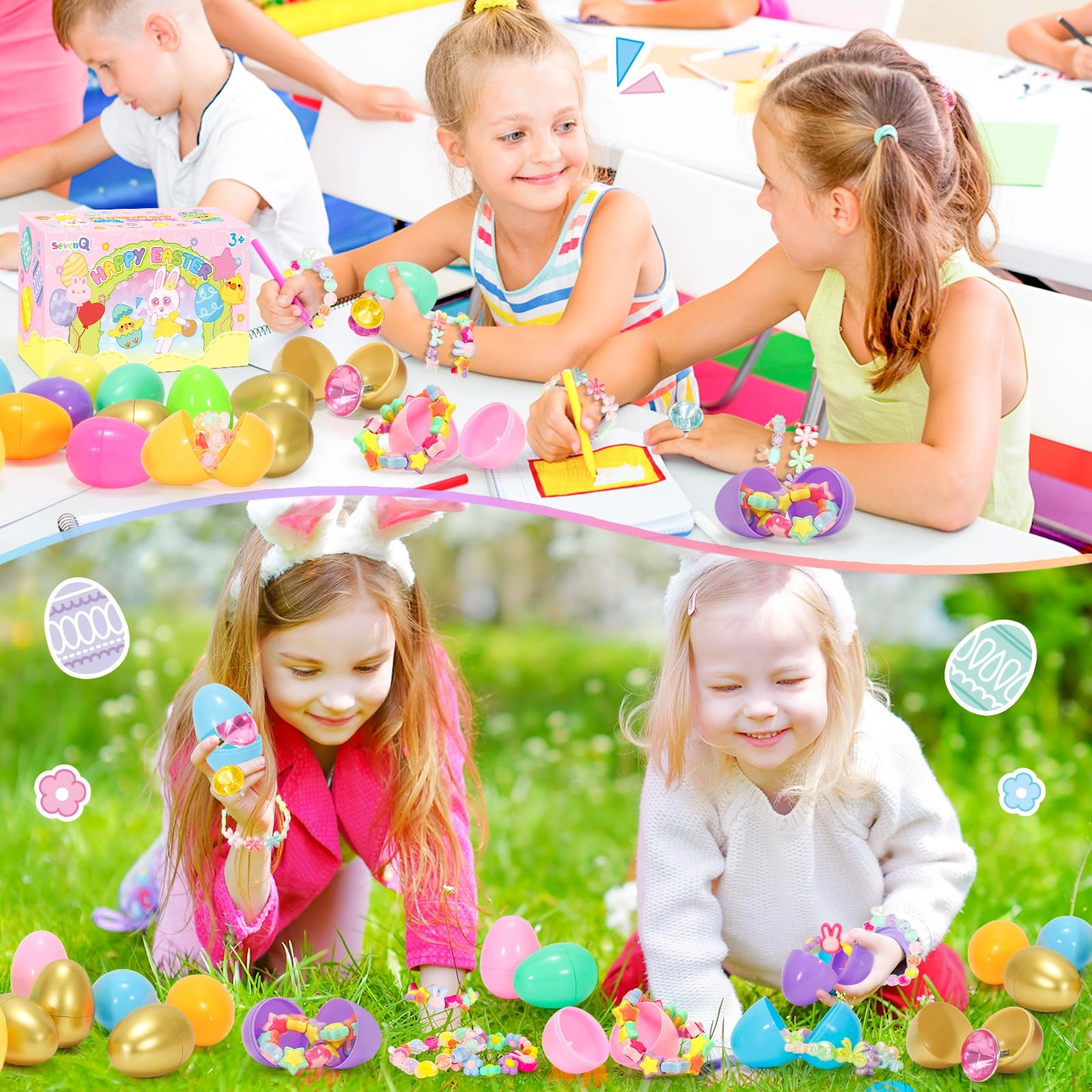 Prefilled Easter Eggs Princess - 24 Pack Bracelets Rings