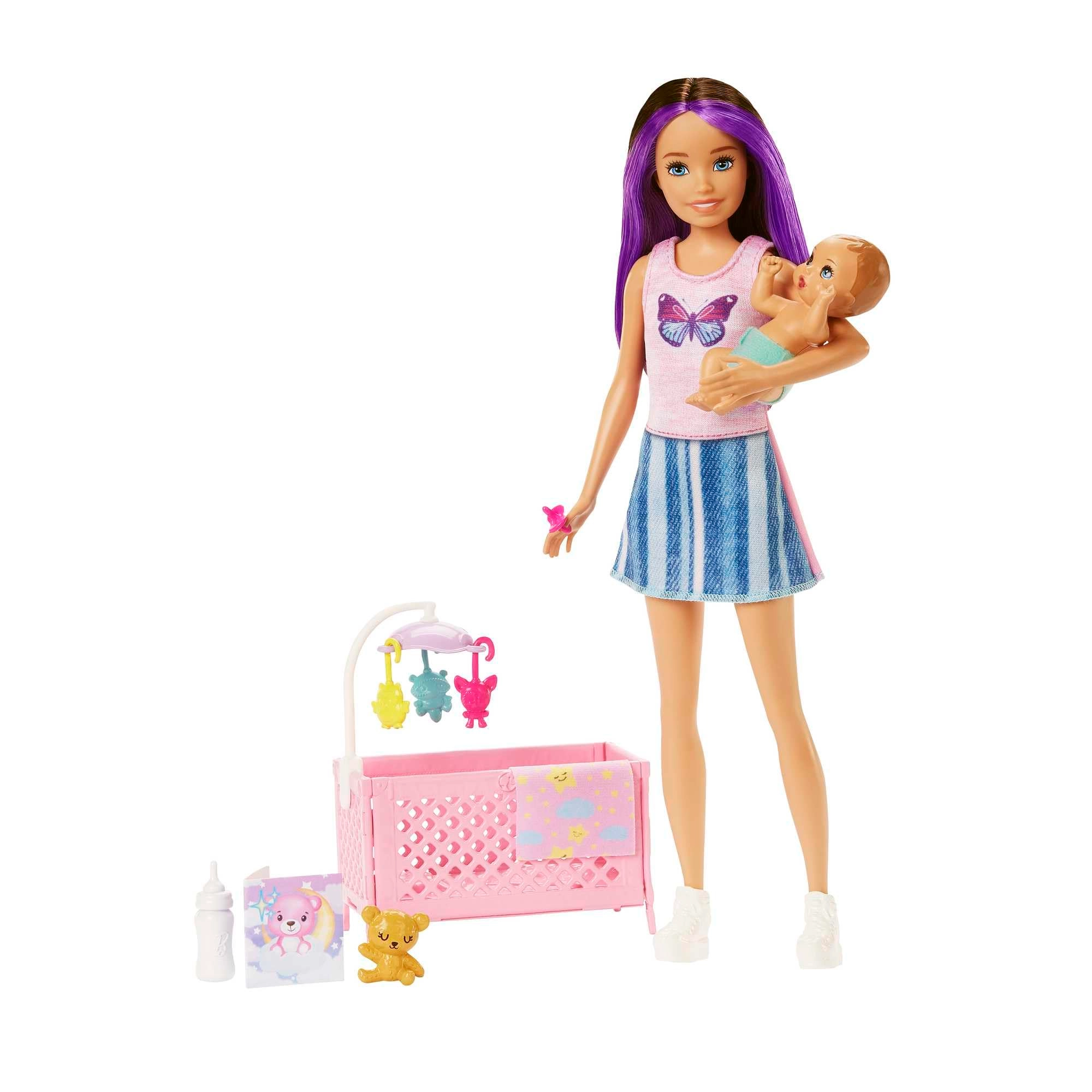 Barbie Skipper Babysitters Inc. Playset - Crib with mobile Baby doll with sleepy eyes