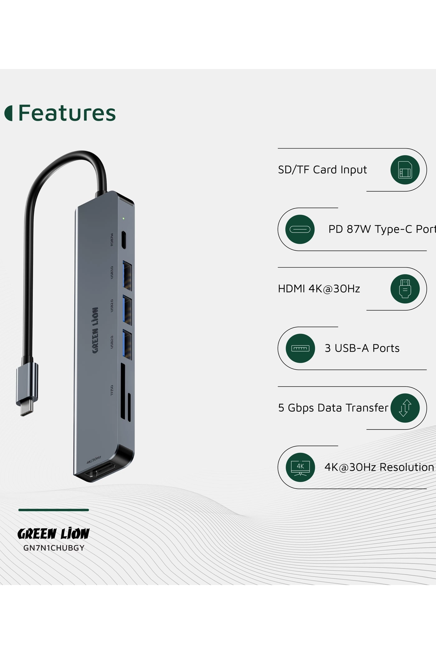 7-in-1 USB-C Hub - 4K@30Hz HDMI 87W PD 5Gbps