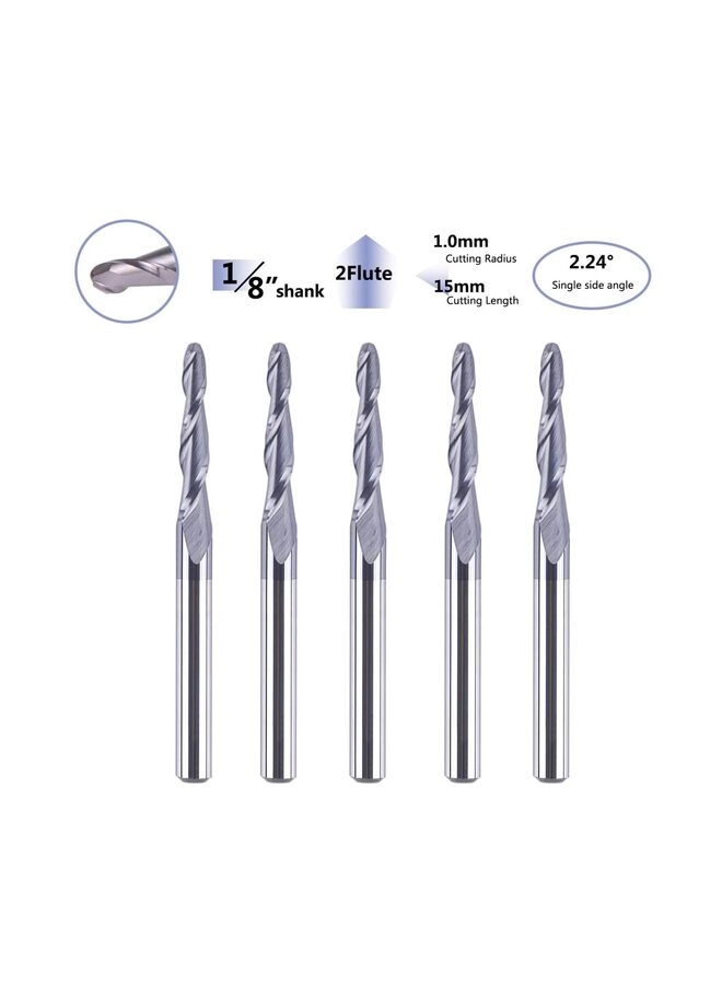 Tapered Ball Nose End Mill - 1.0MM 5PCS 4MM