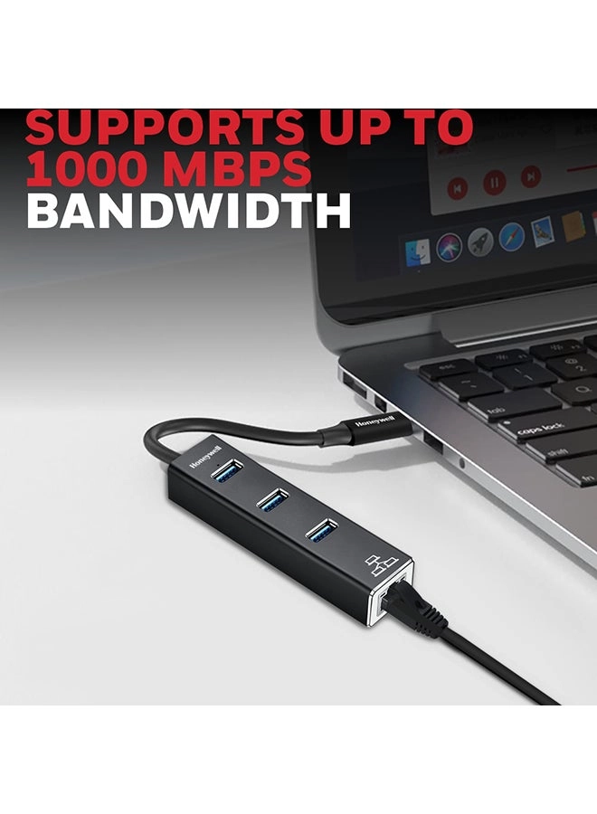 (Renewed) 4-in-1 Type C 3.1 to USB 3.0 With Rj45 Gigabit Ethernet Adapter - 3x USB 3.0 1Gbps Ethernet