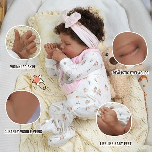 Reborn Baby Doll - 20 Inch Vinyl Cloth Body Black Ages 3+