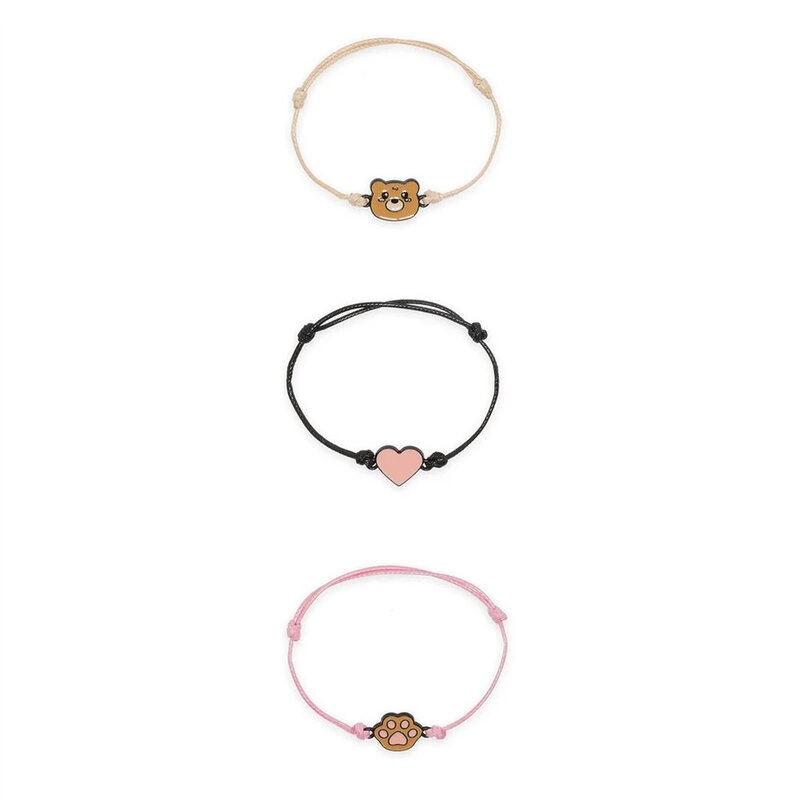 Better Together Teddy Bear Enamel Black-Tone Textile Bracelet