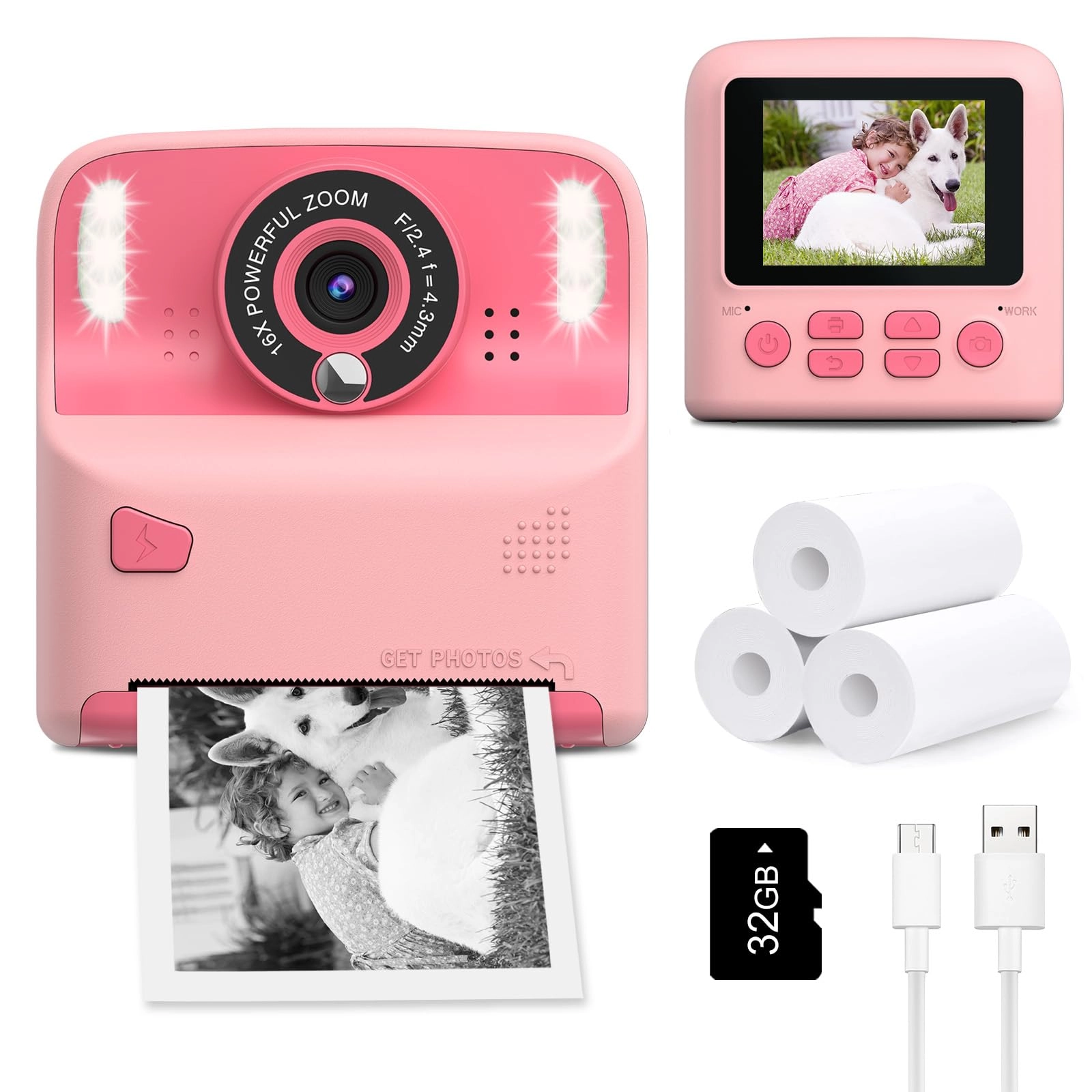 Yisdo Instant Print Camera for Kids - 2.4 Inch 1080P Inkless