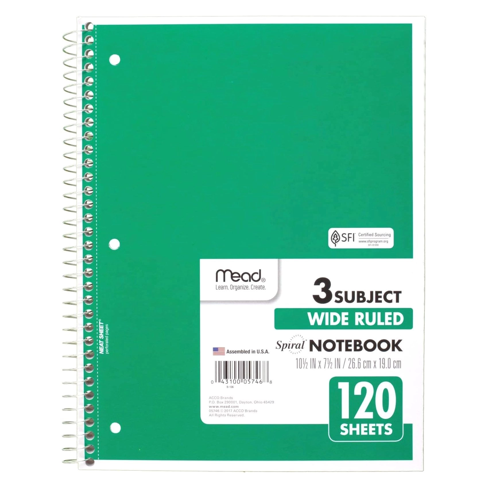 3 Subject Notebook Spiral - Lined 120 Sheets