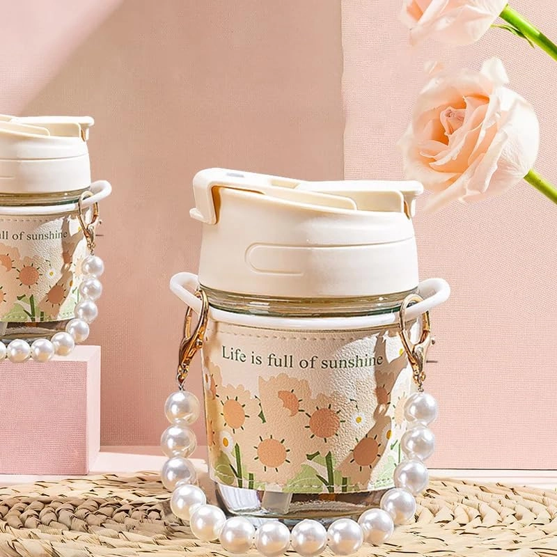 Glass Pearl chain cup Coffee Tumbler - 350ml