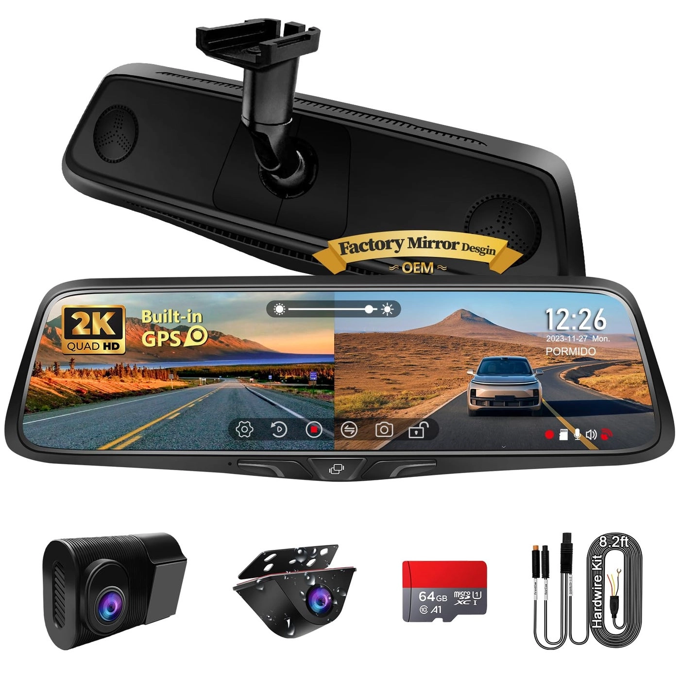 PORMIDO Rear View Mirror Camera - 2K
