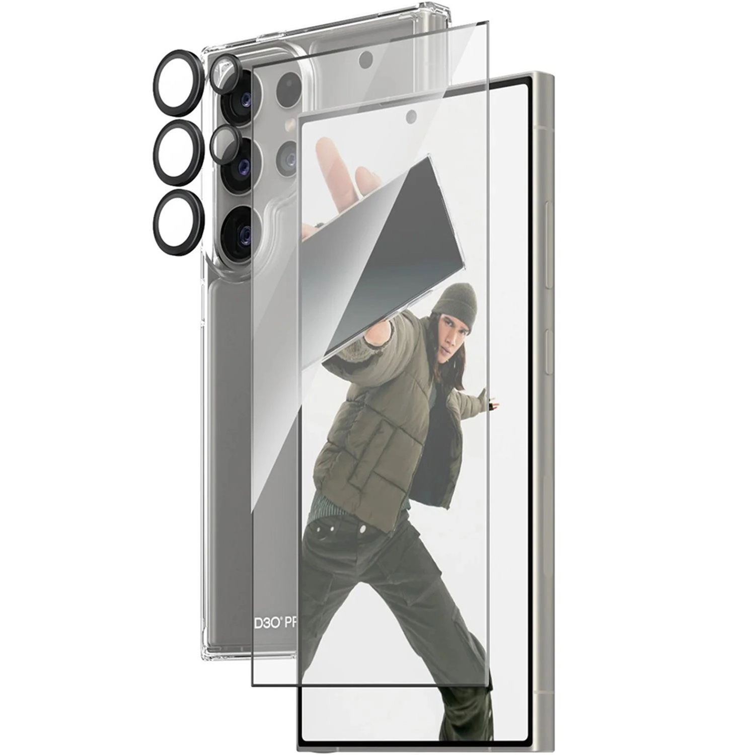 PanzerGlass Clear Scratch-Resistant Screen Protector + Camera Lens Protector + Back Protector for Samsung Galaxy S24 Ultra