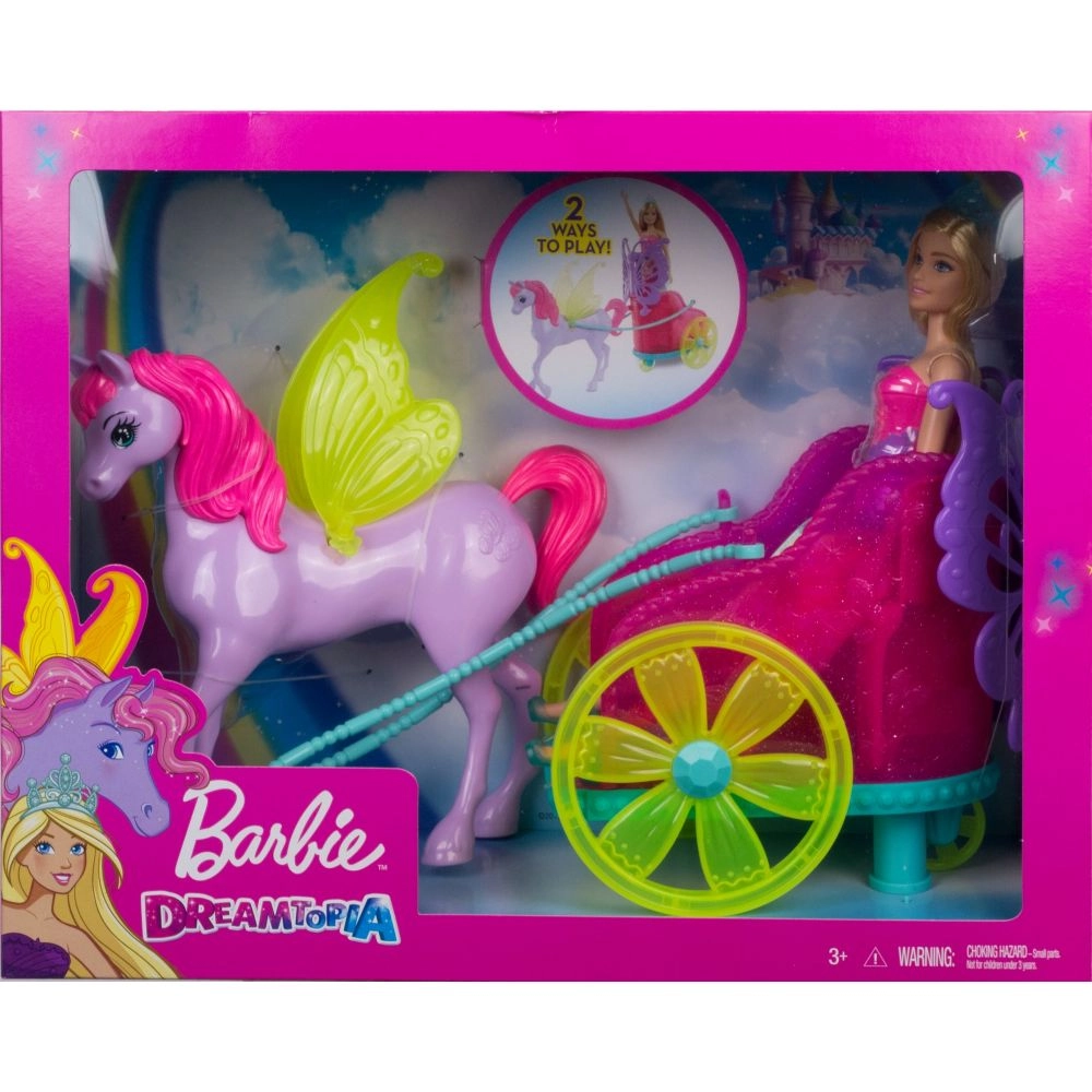 Barbie Dreamtopia Princess Doll - 11.5-in Blonde + Fantasy Horse - Translucent Yellow Wings + Chariot - Vibrant Pink