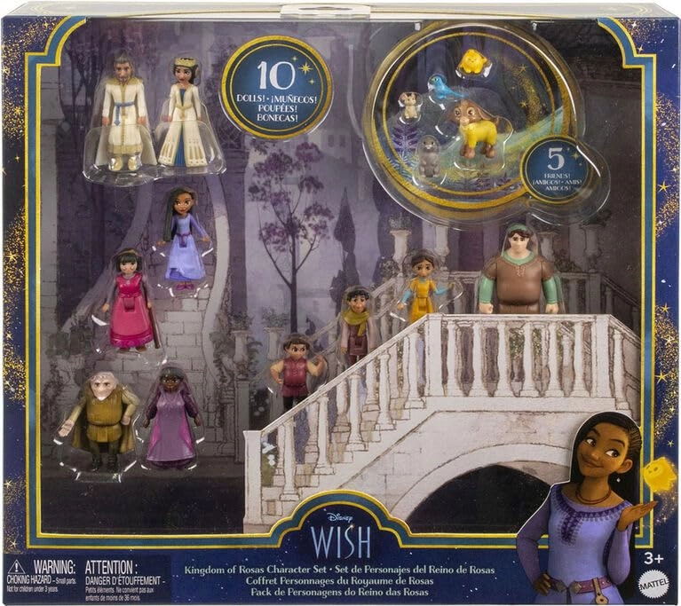 Mattel Wish Kingdom of Rosas Character Small Doll Set - 10 Posable Mini Dolls & 5 Friend Figures