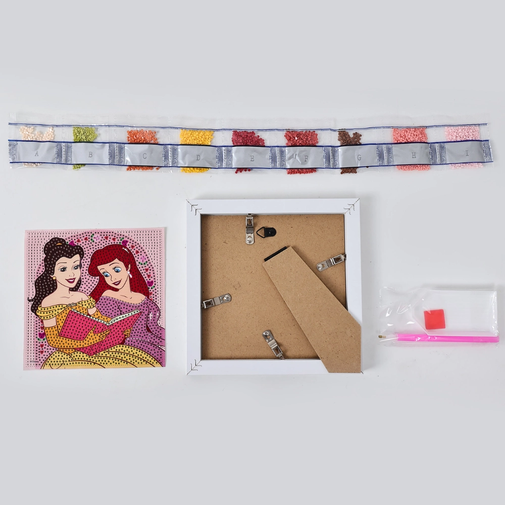 Princess Diamond Framed Painting Kit - 1 Canvas 1 Frame 6 Colorful Diamonds 1 Diamond Tray 1 Wax Square 1 Diamond Painting Stylus