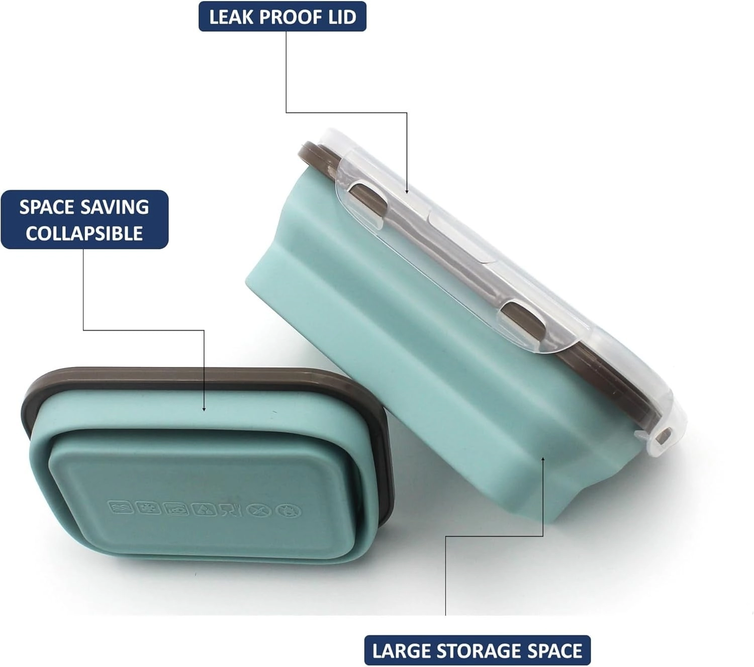 Silicone School Lunch Box - 2 Set Collapsible Microwave & Dishwasher Safe