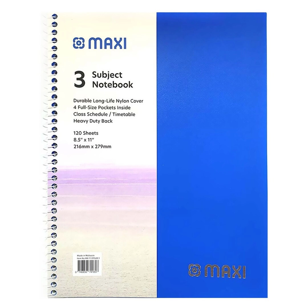 Maxi Spiral 3 Subject Notebook 11x8.5inch Spiral - Lined 120 Sheets
