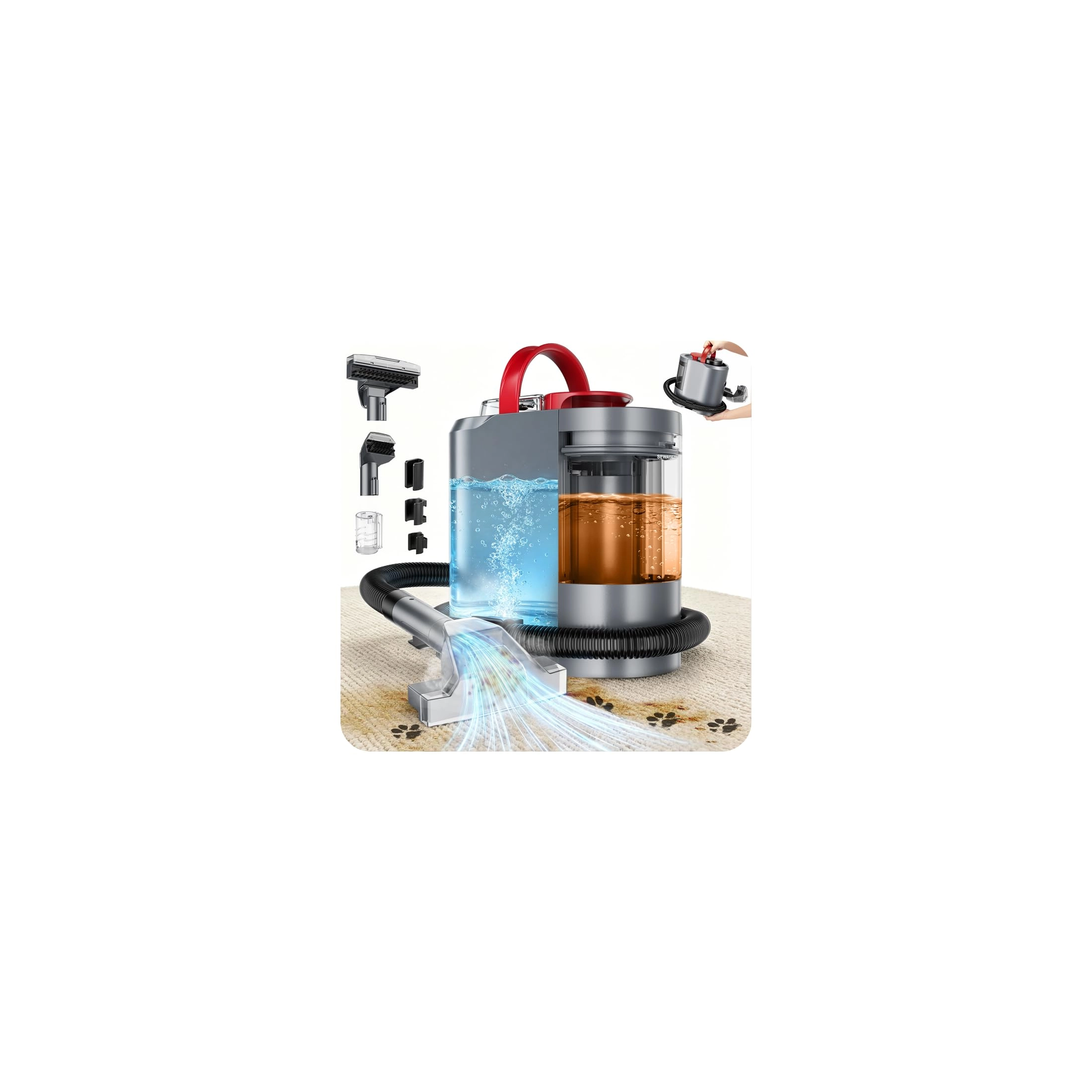 finade Wet Vacuum Upholstery Cleaner Device - Self-Cleaning 600W