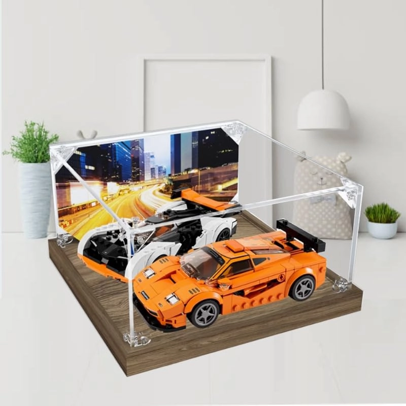 Clear Acrylic Display Case - for LegoSpeedChampions 76918 20x20x10cm Black Bottom