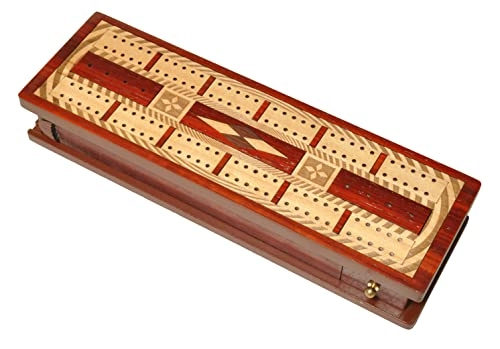 2 Track Wooden Cribbage Board - Bloodwood Maple Wood Integrated Storage