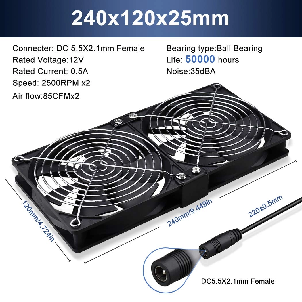 Computer Case Cooling Fan - 2 Pack 120mm x 25mm