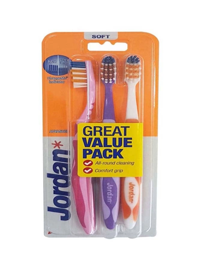 Advanced Cleaning Manual Toothbrush - Multicolour 3-Piece Pack