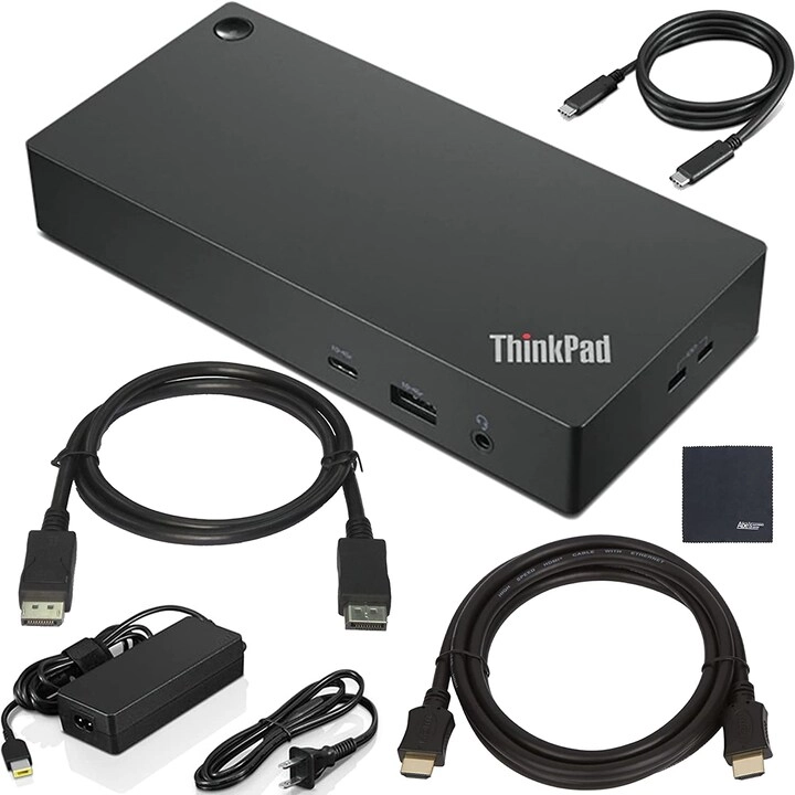 Lenovo ThinkPad USB Type-C Dock Gen 2 40AY0090US + USB Type-C Cable + ThinkPad 90W AC Adapter + Power Cord + Quick HDMI Cable with Ethernet + DisplayPort Cable + UltraSoft MicroFiber Cloth