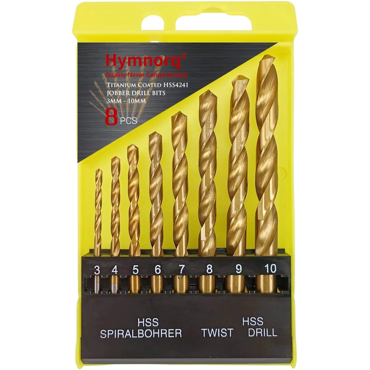 HYMNORQ HSS Twist Drill Bit Set - 8pcs 3.0mm, 4.0mm, 5.0mm, 6.0mm, 7.0mm, 8.0mm, 9.0mm, 10.0mm