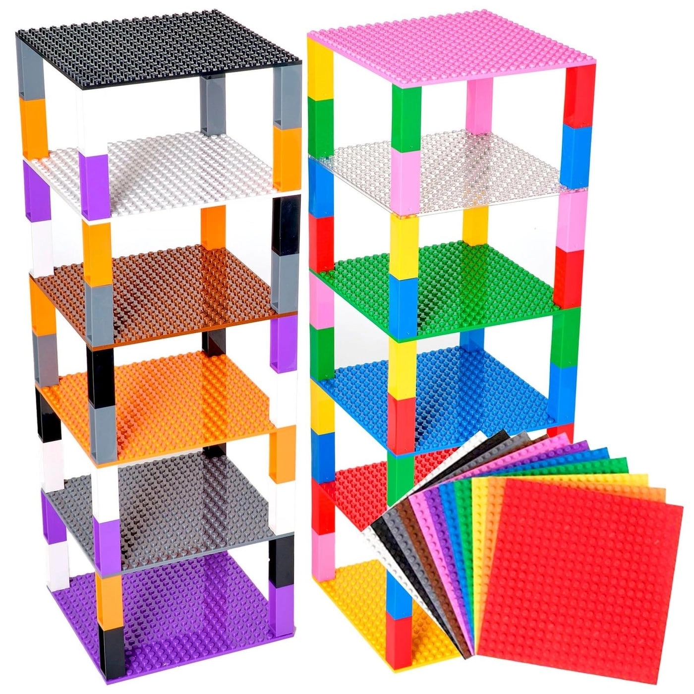 Strictly Briks Stackable Baseplates - 6 x 6 in 12pcs + Stackers - 80pcs