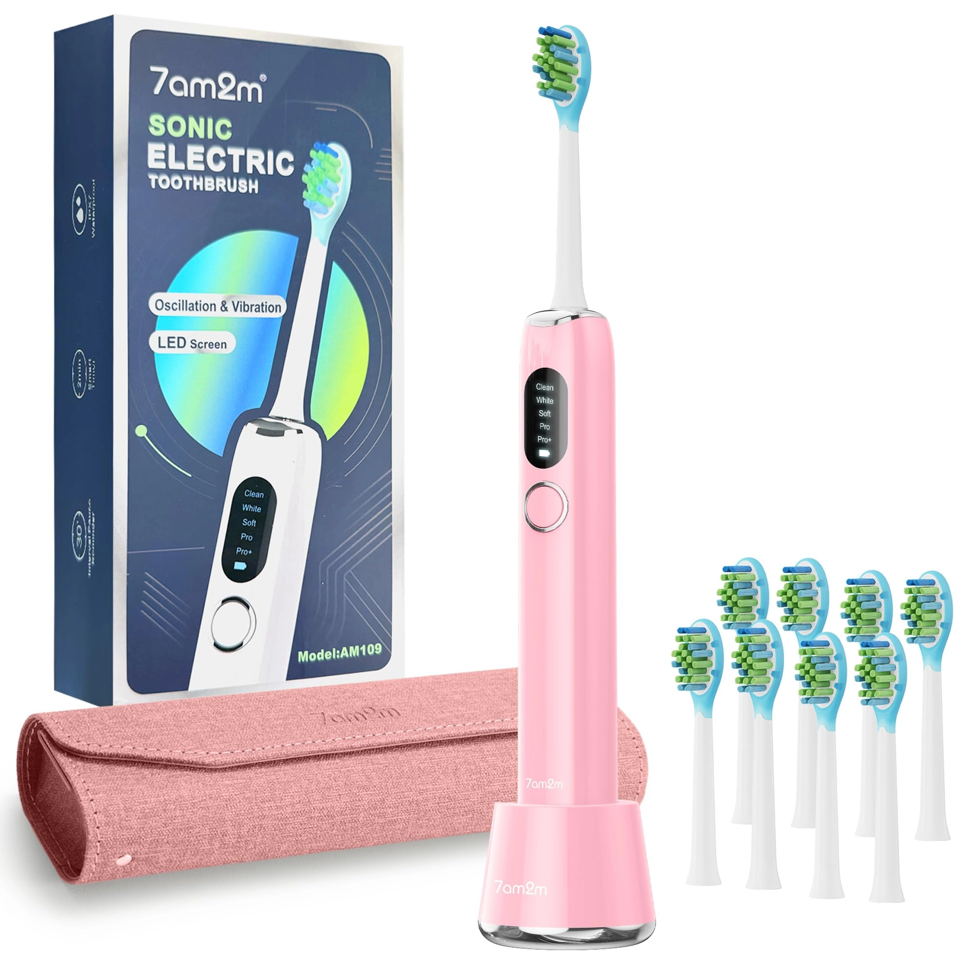 Sonic Electric Toothbrush - 8 Heads 5 Modes Midnight Black