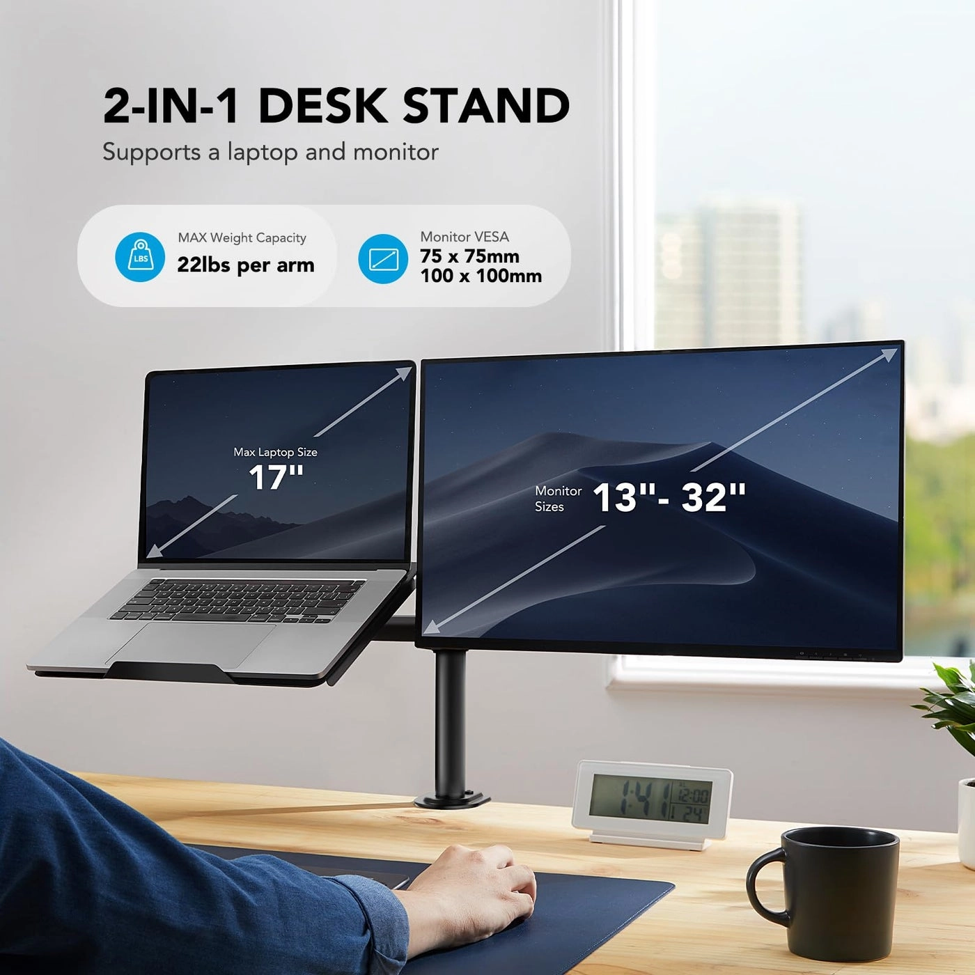 Monitor Arm with Laptop Tray - 13 to 27 Inch VESA 75/100