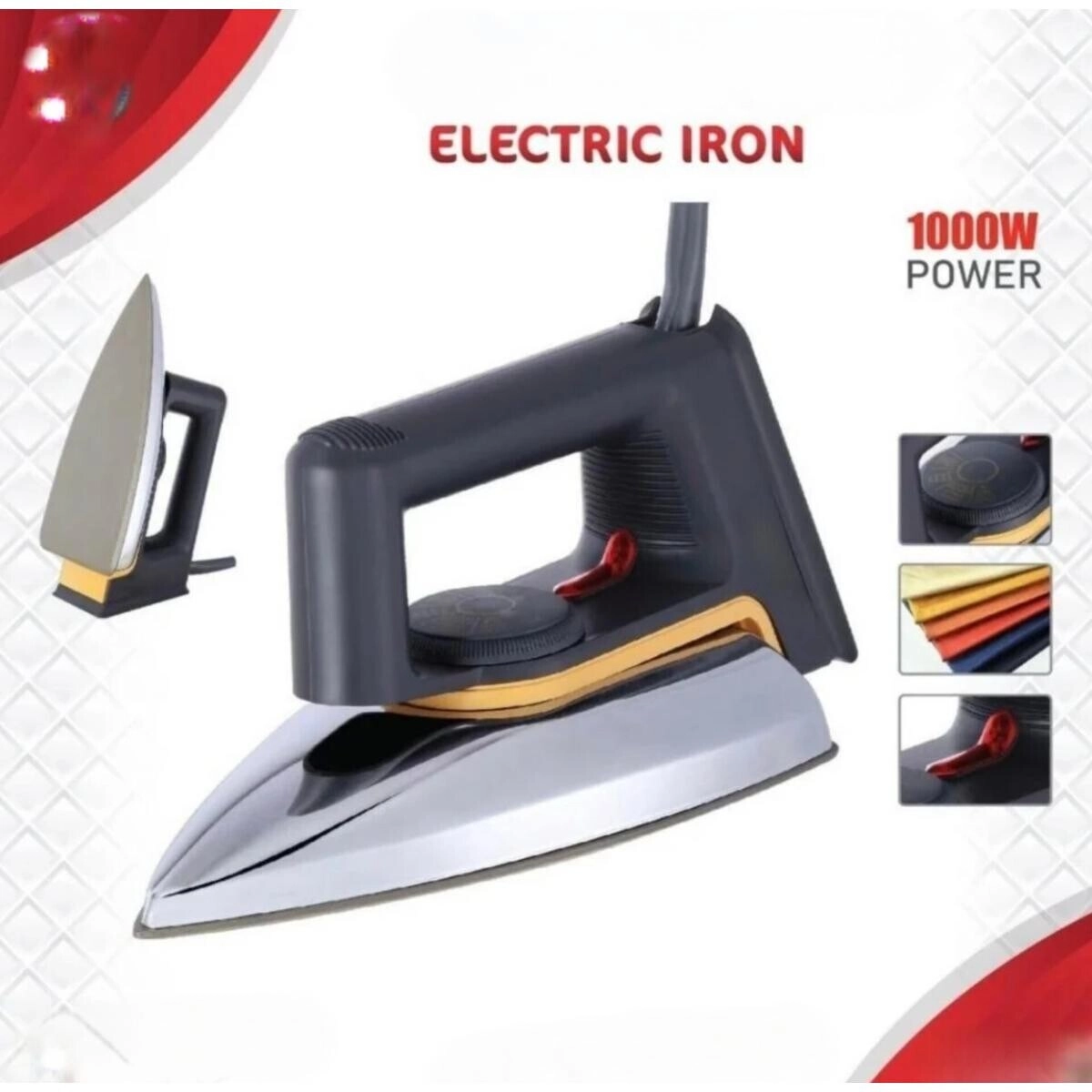 Heavy Weight Dry Electric Iron - 1000W Adjustable Temperature Control