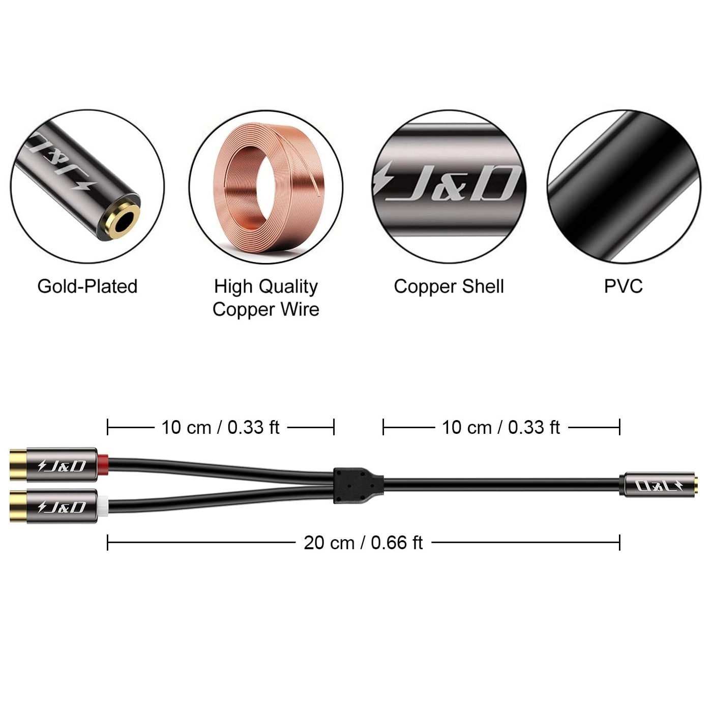 3.5 mm to 2 RCA Cable - 0.65 Feet