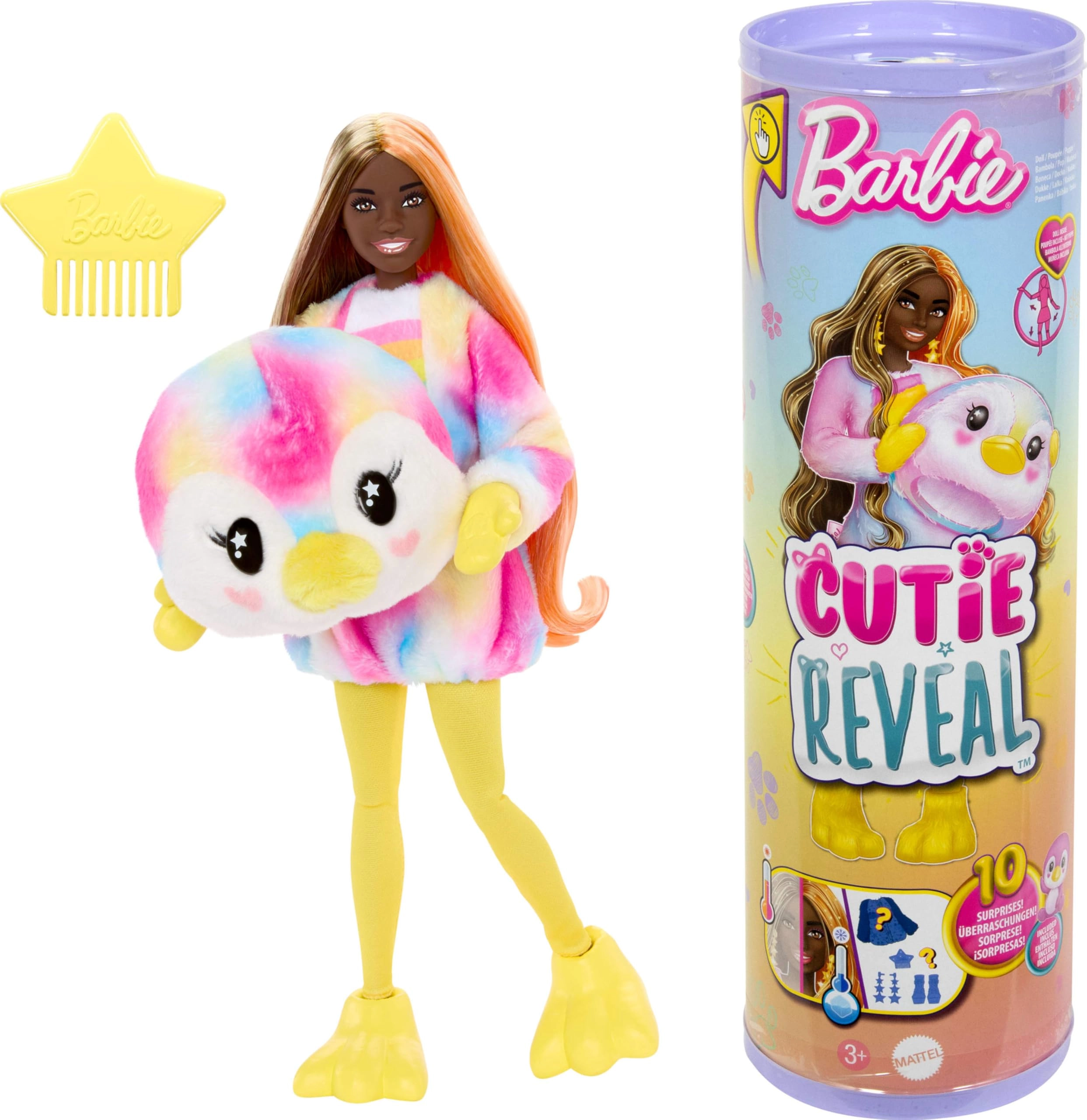 Barbie Cutie Reveal Color Dream Series - Tye-Die Penguin Costume 10 Color Changing Surprise Accessories Ages 3+