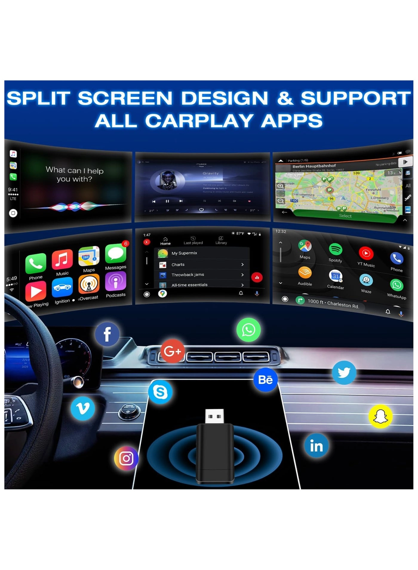 Wireless Carplay Adapter - 2-in-1 Android Auto